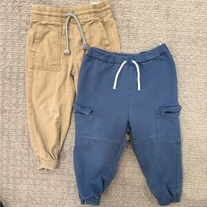 Pair of H&M Kids Beige and Blue Joggers Pants 2T EUC